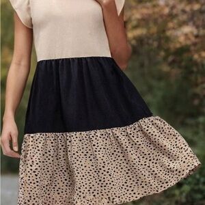 New! Women Colorblock Dalmatian Print Ruffle Hem Smock Dress. Size: X-Large.